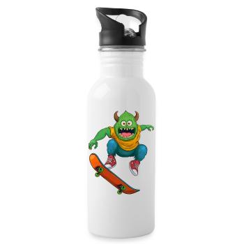 Monster with Skateboard – Gift for Skaters - Water bottle with straw - white - Right
