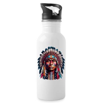 Amerikanisch, Indianer, Amerikaner - Trinkflasche mit integriertem Trinkhalm - Weiß - Rechts