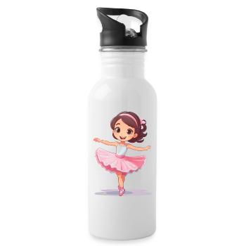 Ballet – Cute Ballerina Illustration - Water bottle with straw - white - Right