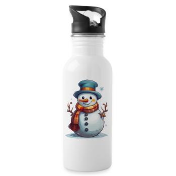 bonhomme de neige en hiver - illustration de dessin animé - Gourde avec paille intégrée - blanc - Droite