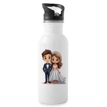 Bride and groom before the wedding - Water bottle with straw - white - Right
