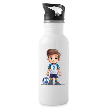Niedlicher Fußballer mit seinem Fußball - Trinkflasche mit integriertem Trinkhalm - Weiß - Rechts