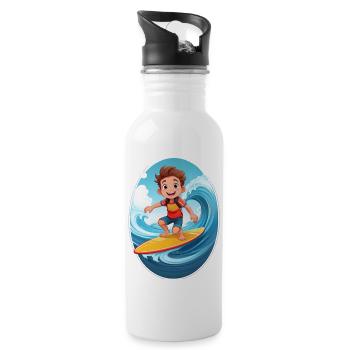 Surfer mit Surfboard - Trinkflasche mit integriertem Trinkhalm - Weiß - Rechts