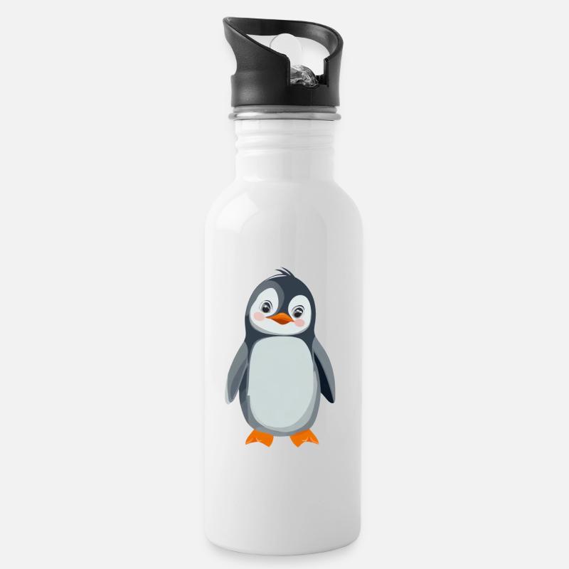 Pinguin - Trinkflasche mit integriertem Trinkhalm - Weiß