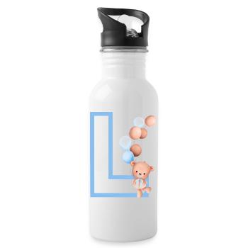 Blue Letter L Bear - Water bottle with straw - white - Right