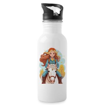 Mädchen reitet auf ihrem Pferd - Trinkflasche mit integriertem Trinkhalm - Weiß - Rechts