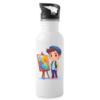 Artist paints an abstract picture - Water bottle with straw - white - Right