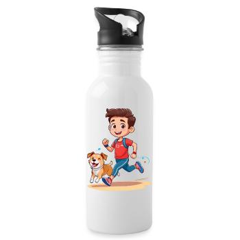 Man goes jogging with his dog - Water bottle with straw - white - Right