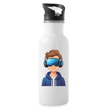 Junge mit VR-Brille – Virtuelle Realität - Trinkflasche mit integriertem Trinkhalm - Weiß - Rechts