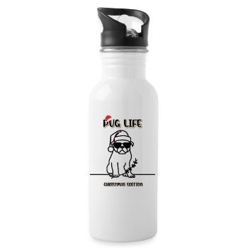 Mops Life Weihnachtsausgabe - MopsShirt Design - Trinkflasche mit integriertem Trinkhalm - Weiß - Rechts