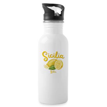 Sizilien - Italien - Palermo - Italiener - Etna - Trinkflasche mit integriertem Trinkhalm - Weiß - Rechts