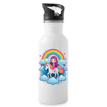 Girl on unicorn with clouds and rainbow - Water bottle with straw - white - Right
