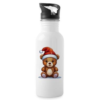 Noël – Ours en peluche avec chapeau de Père Noël - Gourde avec paille intégrée - blanc - Droite