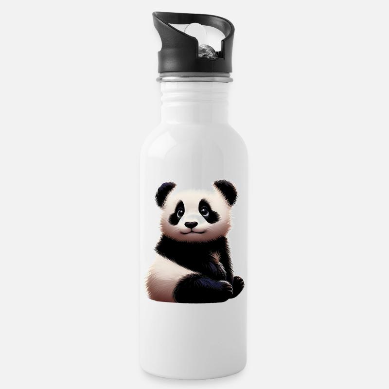 Panda - Trinkflasche mit integriertem Trinkhalm - Weiß