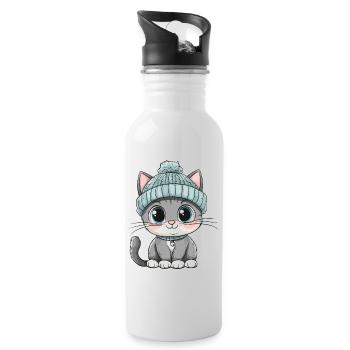 Cat Cute Cute Baby Kids Animal Cartoon - Water bottle with straw - white - Right