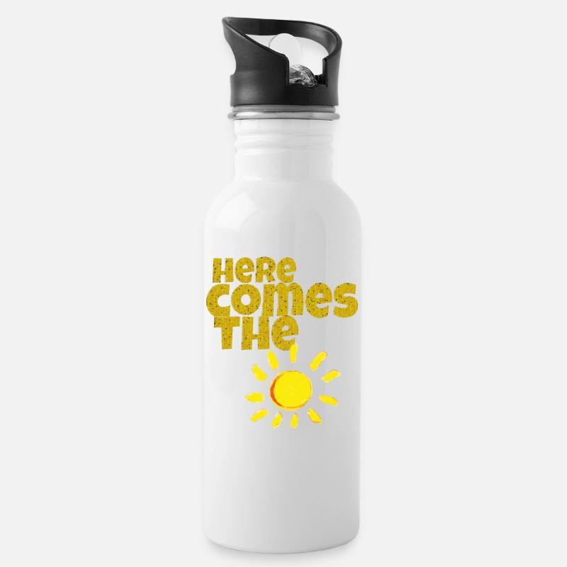 here comes the sun - Trinkflasche mit integriertem Trinkhalm - Weiß