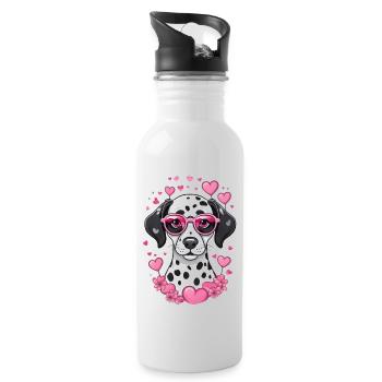 Dalmatian in love with pink glasses and hearts - Water bottle with straw - white - Right