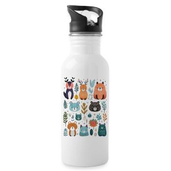 Modern, Scandinavian design with plants - Water bottle with straw - white - Right