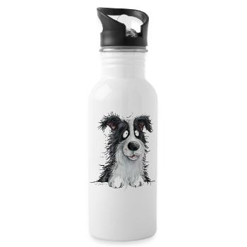 Drolliger Border Collie Hund Hütehund Liebhaber - Trinkflasche mit integriertem Trinkhalm - Weiß - Rechts