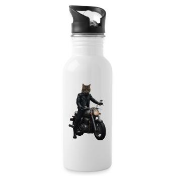 Chat motard - Gourde avec paille intégrée - blanc - Droite