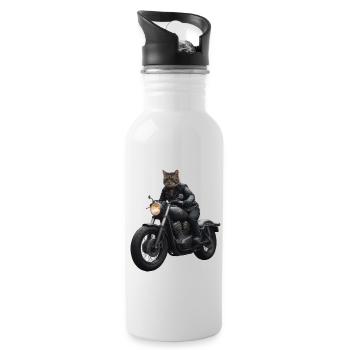 Chat motard - Gourde avec paille intégrée - blanc - Droite
