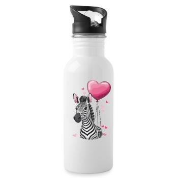 Valentinstag – Niedliches Zebra mit Herzluftballon - Trinkflasche mit integriertem Trinkhalm - Weiß - Rechts