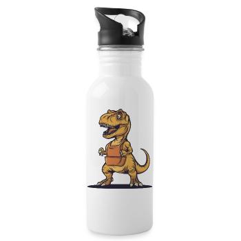 Humorvoller Dinosaurier mit Schürze - Trinkflasche mit integriertem Trinkhalm - Weiß - Rechts