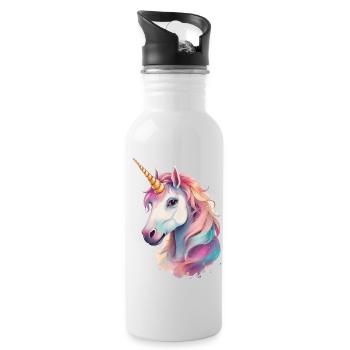 Gemaltes Einhorn - Trinkflasche mit integriertem Trinkhalm - Weiß - Rechts