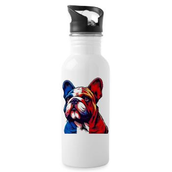 French Bulldog Dog - Water bottle with straw - white - Right