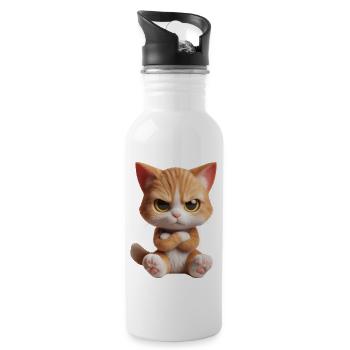 Katze grimmig 2 - Trinkflasche mit integriertem Trinkhalm - Weiß - Rechts