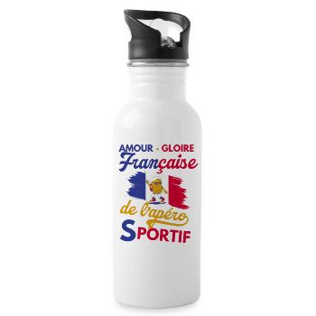 amour gloire française de l apéro sportif - Gourde avec paille intégrée - blanc - Droite