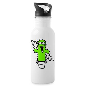 Kaktus Kakteen Gesicht Stachelig Lustig Grimasse - Trinkflasche mit integriertem Trinkhalm - Weiß - Rechts