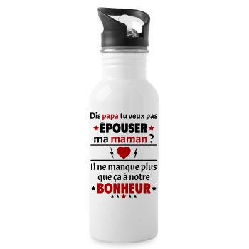 Papa épouser Maman bonheur, idée cadeau, mariage - Gourde avec paille intégrée - blanc - Droite