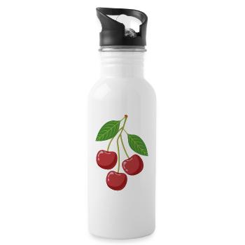 Cerises sur une branche - Gourde avec paille intégrée - blanc - Droite