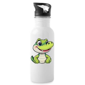 Smiling crocodile with Big Blue Eyes - Water bottle with straw - white - Right