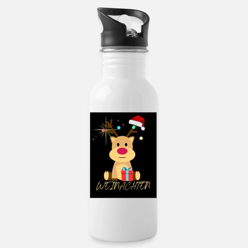 Weihnachten Rentier - Trinkflasche mit integriertem Trinkhalm - Weiß