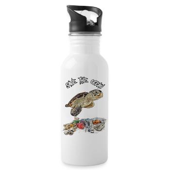 Save the ocean // Umweltverschmutzung - Trinkflasche mit integriertem Trinkhalm - Weiß - Rechts