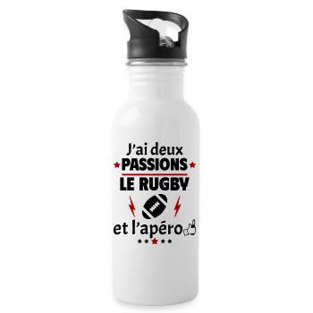 J'ai deux passions rugby apéro, fête des pères - Gourde avec paille intégrée - blanc - Droite