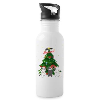 Merry Meowmis - Funny Christmas Tree Decorating Cat - Water bottle with straw - white - Right