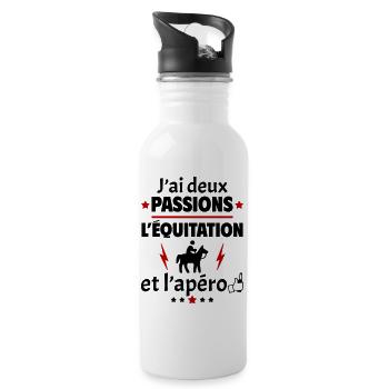J'ai deux passions équitation apéro,fête des pères - Gourde avec paille intégrée - blanc - Droite