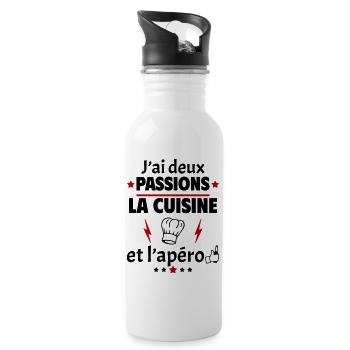 J'ai deux passions cuisine apéro, fête des pères - Gourde avec paille intégrée - blanc - Droite