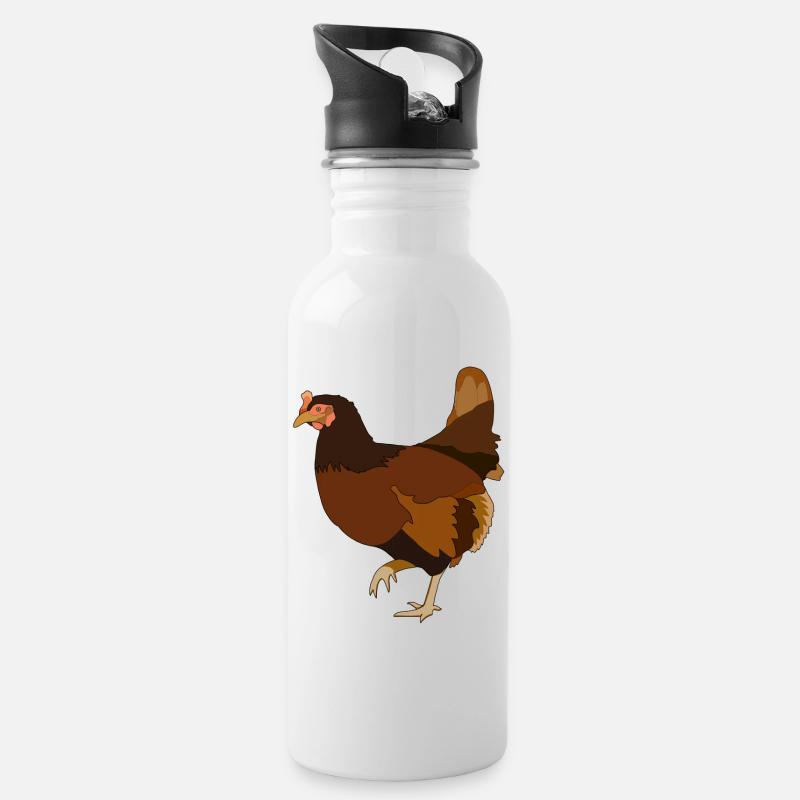 Huhn Hühner - Trinkflasche mit integriertem Trinkhalm - Weiß