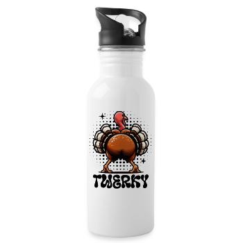 Twerky – Truthahn im Twerk-Modus - Trinkflasche mit integriertem Trinkhalm - Weiß - Rechts