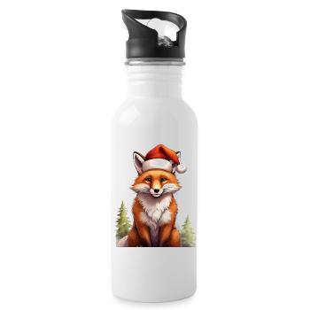 Niedlicher Fuchs mit einer Nikolausmütze im Wald - Trinkflasche mit integriertem Trinkhalm - Weiß - Rechts