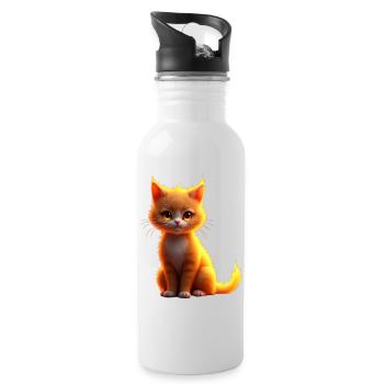 Flammenkatze Fantasie - Trinkflasche mit integriertem Trinkhalm - Weiß - Rechts