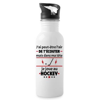Dans ma tête je joue au hockey, cadeau noël - Gourde avec paille intégrée - blanc - Droite