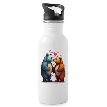 Two bears in love with hearts - Water bottle with straw - white - Right