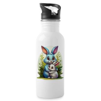 Cute bunnies illustration for Mother's Day - Water bottle with straw - white - Right