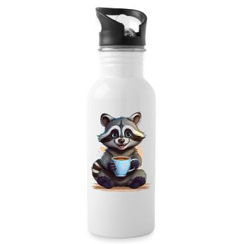 A happy raccoon with a cup of coffee - Water bottle with straw - white - Right
