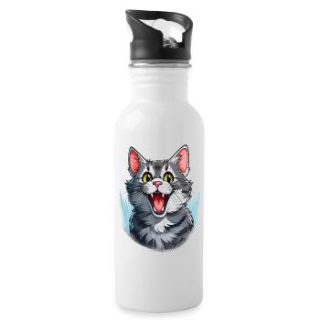 A cat full of enthusiasm - Water bottle with straw - white - Right